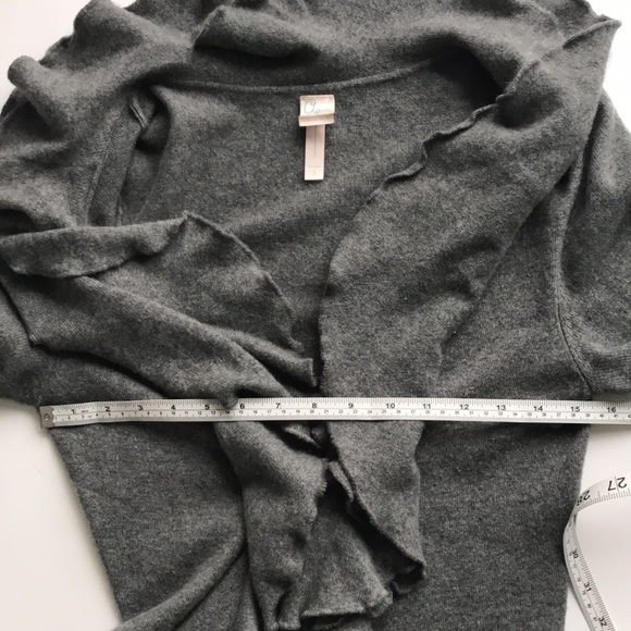 Aqua Grey 100% Cashmere Long Cardigan with Ruffle. - Picture 9 of 10